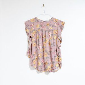 CHLOE & KATIE Floral Rose Pink Flutter Sleeve Flowy T-shirt Blouse | Size M